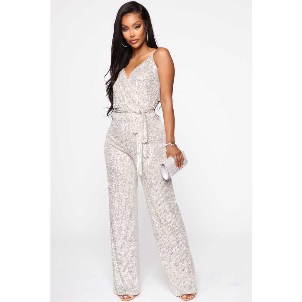 Can't Hide The Shine Sequin Jumpsuit - Silver